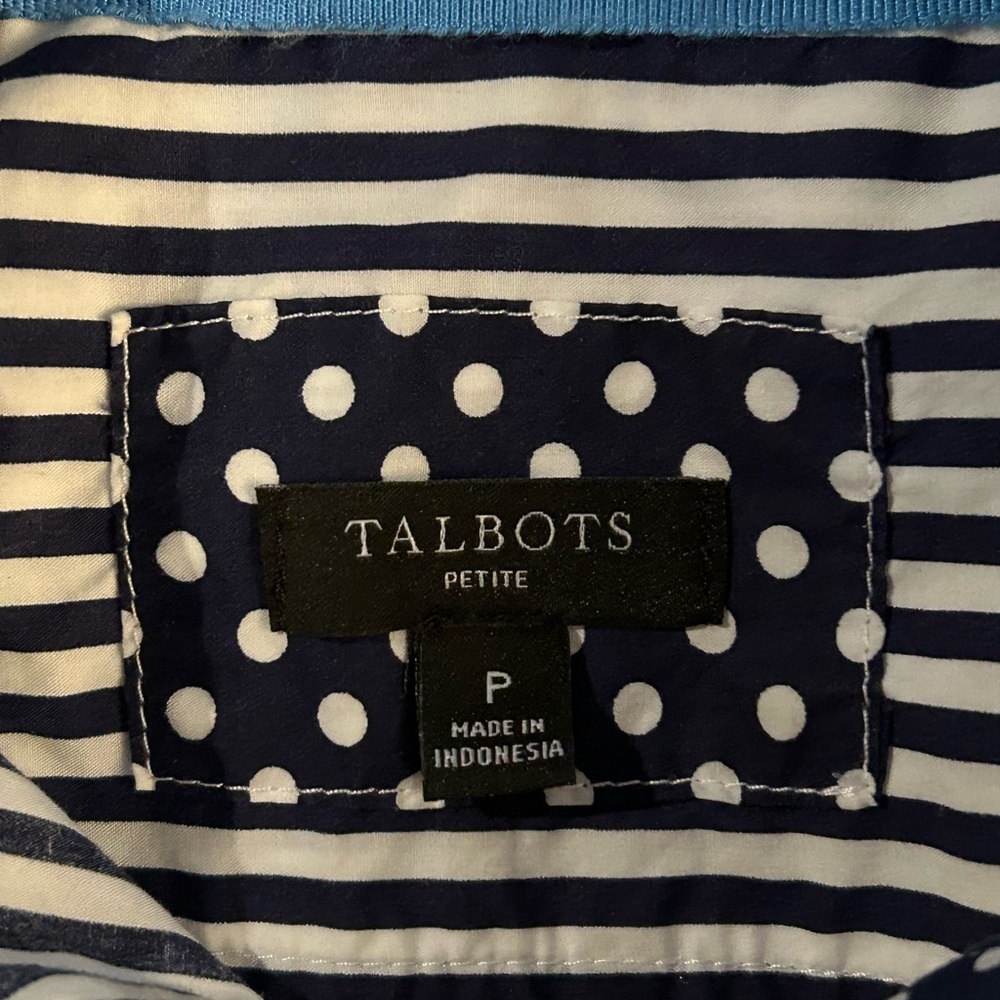 Talbots Office Button Down Petite Small Navy & Wh… - image 4